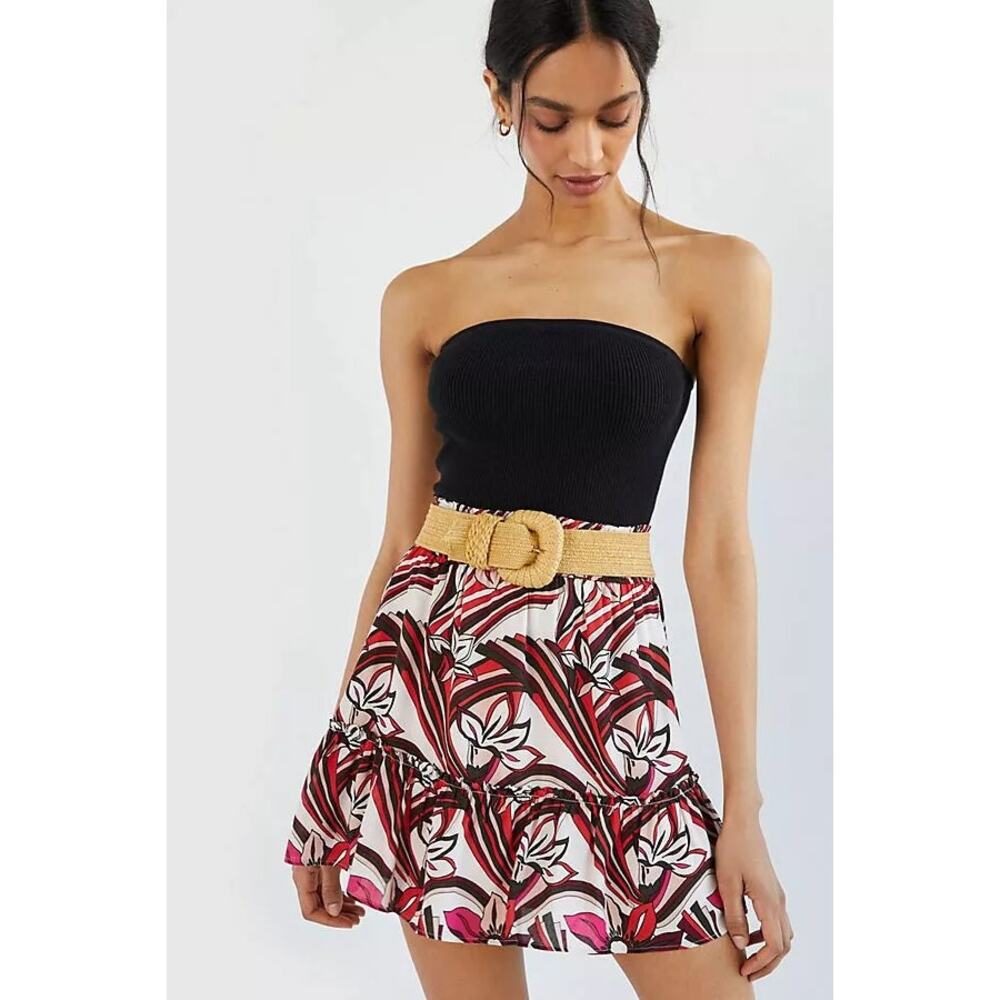 Anthropologie Womens Floral Mini Skirt Size‎ Small Tiered Girly Retro Abstract